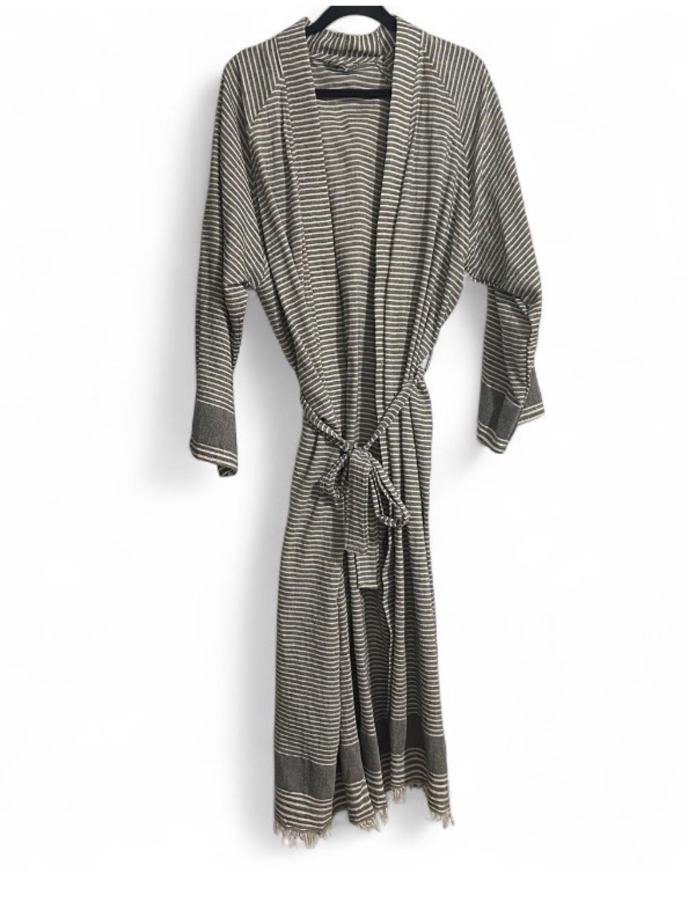 The Loomia Turkish Cotton Striped Bathrobe Robe Grey White OS